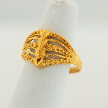 Anillo de Oro de 10k Para Mujer Con Diseño de Hojas y Bolitas Brillantes